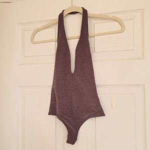 Express Halter Backless Purple Tong Bodysuit